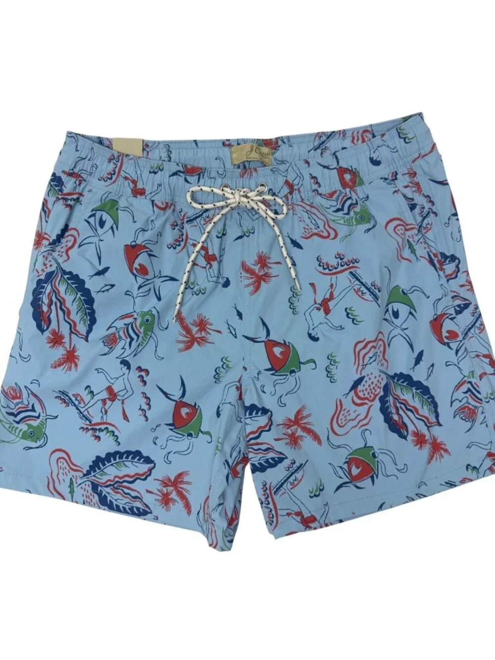 NWT MEDIUM J Crew Swim Original Mens Swimwear Trunks Scuba Diving Fish Print